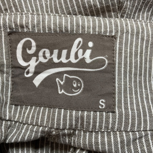 Goubi Cotton Linen Blend Tan White Stripe Lantern Crop Pants US Sz S - Picture 3 of 10